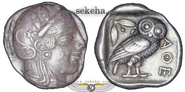روى سکه آتن تصویر آتنا آلهه یونانی است