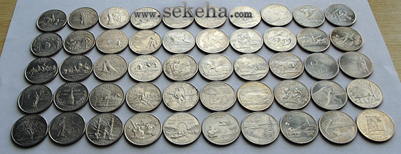 مجموعه کامل سکه های کوارتر (یک چهارم دلار) آمریکا