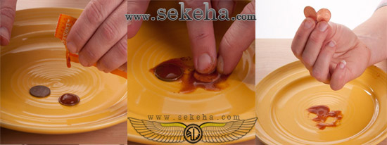 شستن سکه با سس گوجه فرنگی شستن سکه مسی با سس گوجه فرنگی